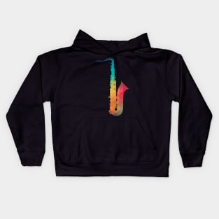 Rainbow pattern saxophone silhouette Kids Hoodie